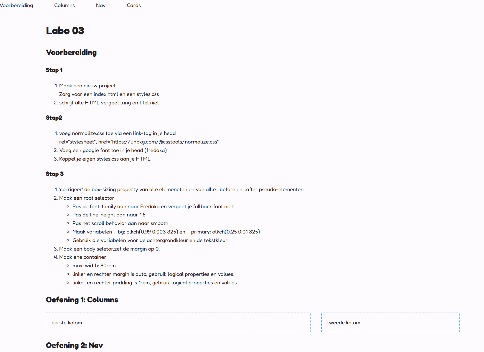 Screenshot interface van de website