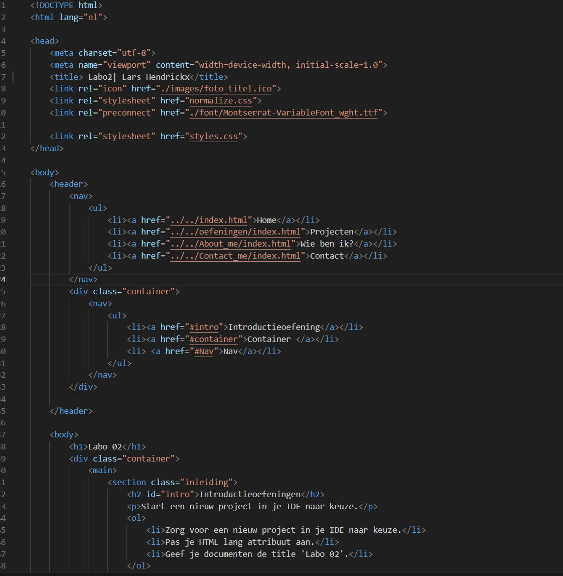 Screenshot code van de website